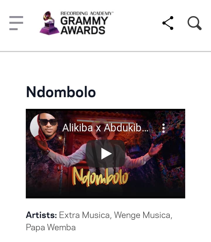 Ndombolo Ali Kiba Grammy