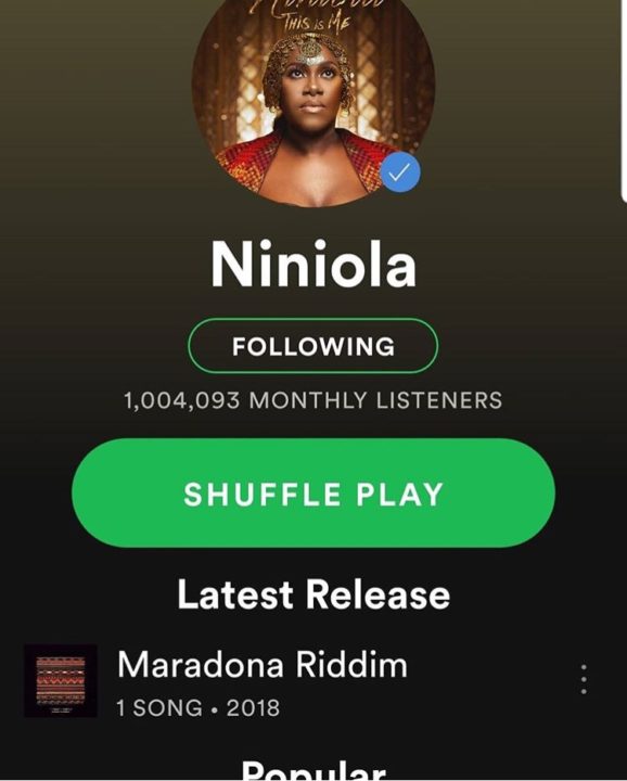 Niniola Makes History As First Nigerian Female Artiste To Land "1 Million" Listeners On Spotify