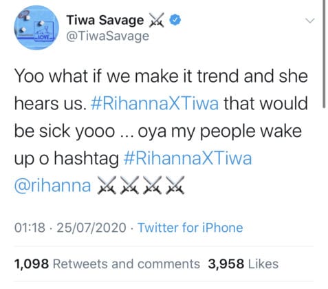 Tiwa Savage Begs For A Rihanna Collab, Asks Fans To Tag Rihanna