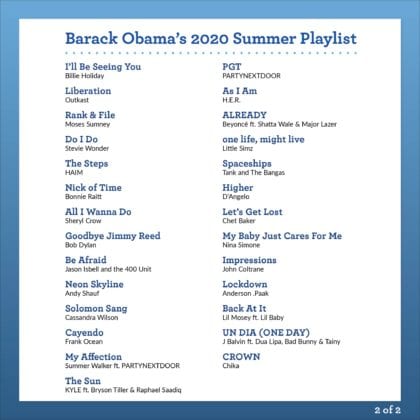 Barack Obama’s Summer 2020 Playlist