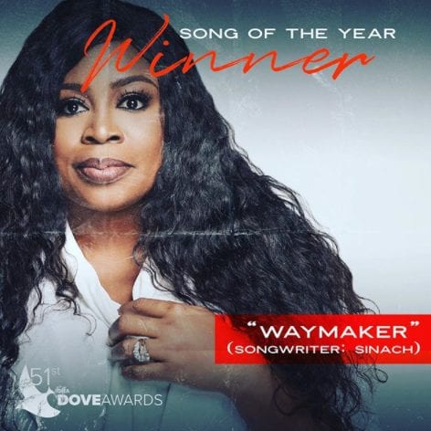 WayMaker by Sinach wins Song of the Year at the 2020 Dove Awards.