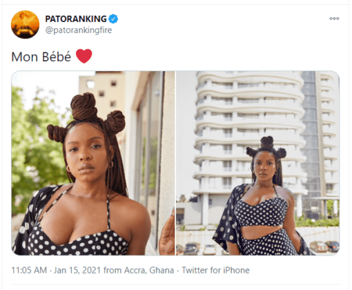 Patoranking tweets Yemi Alade