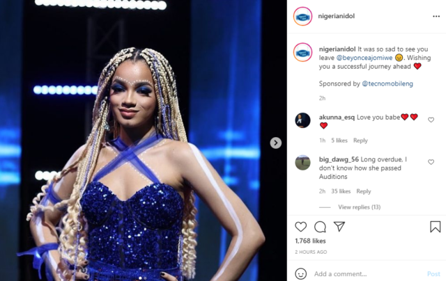 Nigerian Idol: Beyonce Exits The Competition at The Top 6 Stage