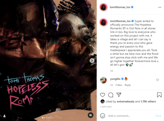 Tomi Thomas Features Buju Banton on New EP, 'Hopeless Romantic' | Listen
