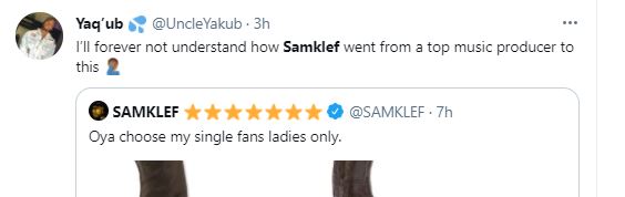 Samklef is dragged on Twitter