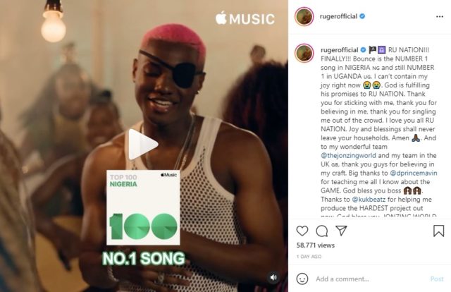 Ruger's 'Bounce' Takes Top Spot on Apple Music Nigeria Top 100