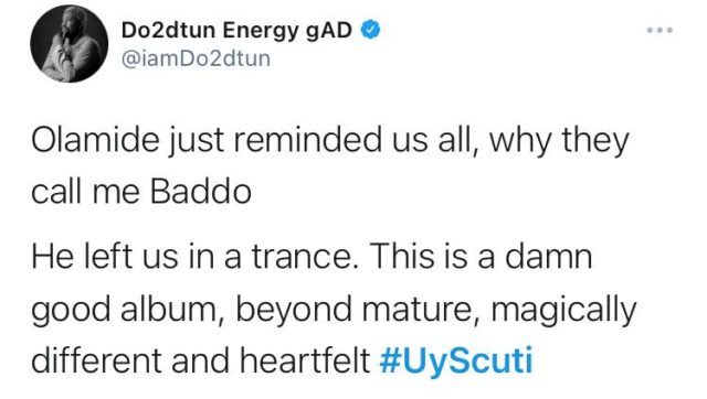 Don Jazzy, Timi Dakolo, Do2dtun, and Others React to Olamide's 'UY Scuti'