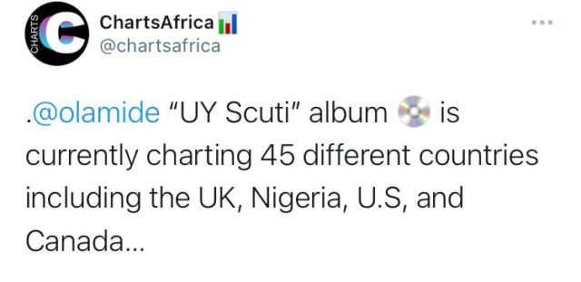 Olamide's 'UY Scuti' Charted in 45 Countries Within Hours of Release