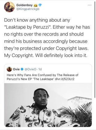 Goldenboy CEO King Patrick Denies Involvement in Peruzzi's EP Leak