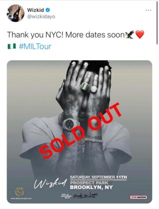 Tickets for Wizkid's Show in New York Got Sold Out Within Minutes!