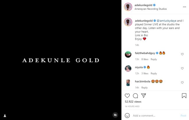 Adekunle Gold Performs New Single With Lucky Daye Sinner Live
