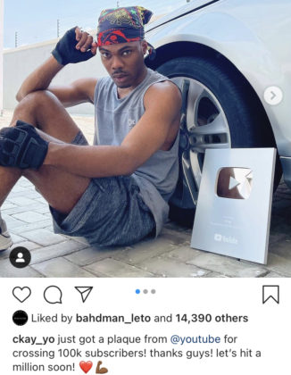 CKay Receives Youtube Plaque for Crossing New Milestone