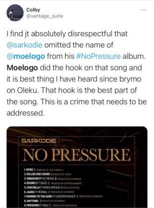 Moelogo Exclusion from Sarkodie's Album Sparks Online Debate NotjustOK