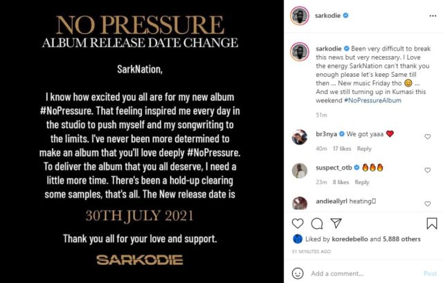 Sarkodie Apologizes to Fans for Postponing Album Release | NotjustOK
