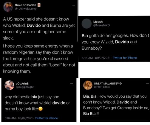 Bia Davido Wizkid Burna Boy