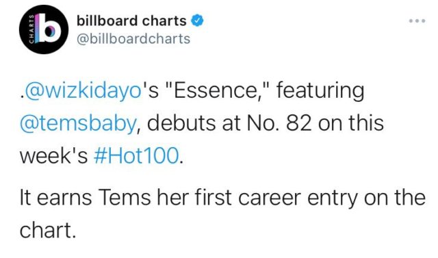 Wizkid Essence Enters Billboard Hot 100