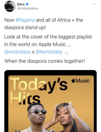 Wizkid and Tems Cover Apple Music Today Hits Playlist NotjustOK