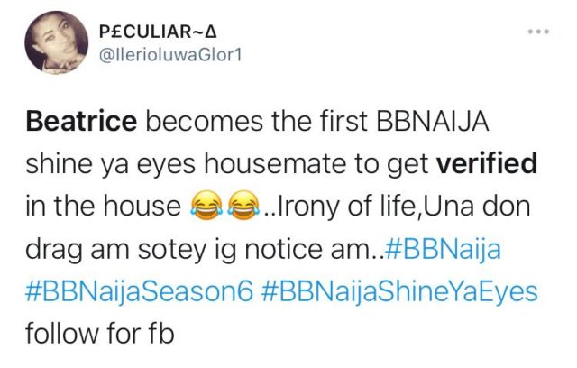 #BBNaija: Beatrice Becomes First Verified Housemate on Instagram - Tunde Ednut