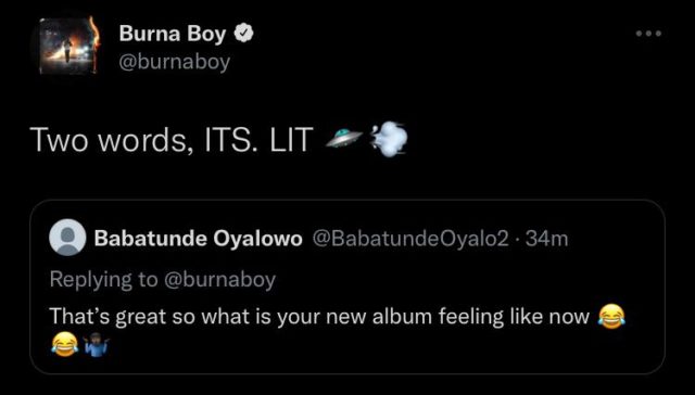 Read Burna Boy Message on Twice As Tall One Year Anniversary Twitter NotjustOK