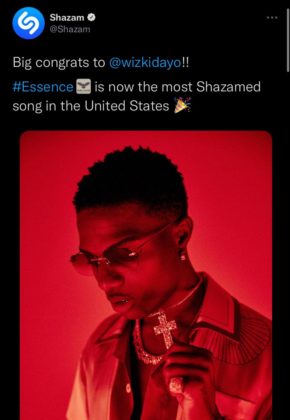 Wizkid Essence Becomes Most Searched Song on US Shazam Details NotjustOK