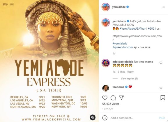 Yemi Alade Reveals Details for Upcoming US Tour NotjustOK