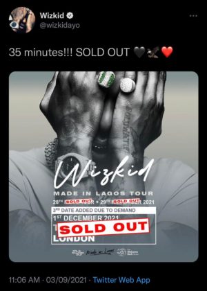 Wizkid'Third Date for O2 Arena Concert Sold Out in 35 Minutes NotjustOK