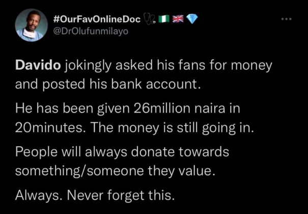 See How Davido Raised 40 Million on Twitter in Less than Two Hours Reactions NotjustOK