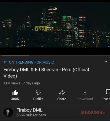 Fireboy DML Peru Remix Video Hits New Milestone Youtube Views NotjustOK