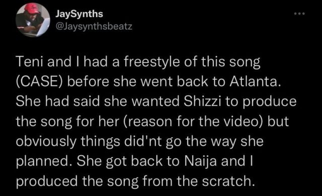 JaySynths Shares His Version of Teni Clash with Shizzi on Case NotjustOK