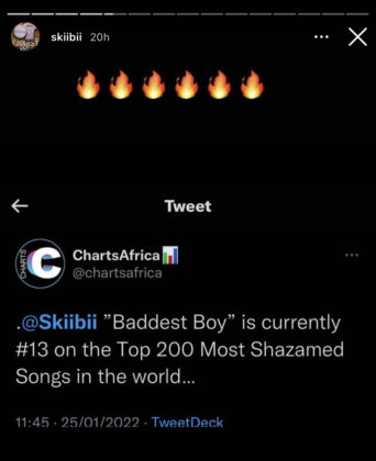Skiibii Baddest Boy Remix Hits New Peak on Shazam Global Chart NotjustOk