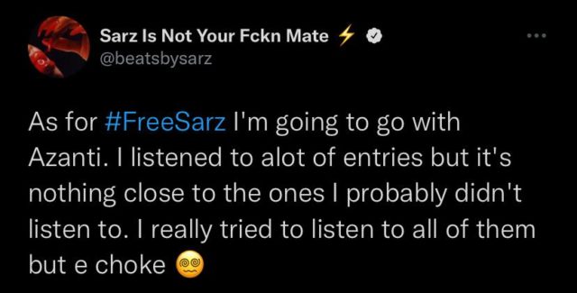 Sarz Announces Azanti as Winner of His Free Sarz Freestyle Challenge NotjustOK