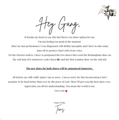 Tems' Letter to fans