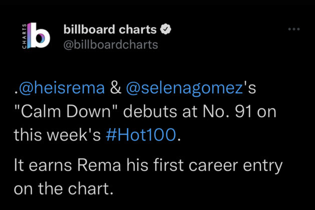 Rema calm down Billboard