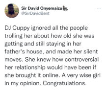 Cuppy engaged reactions