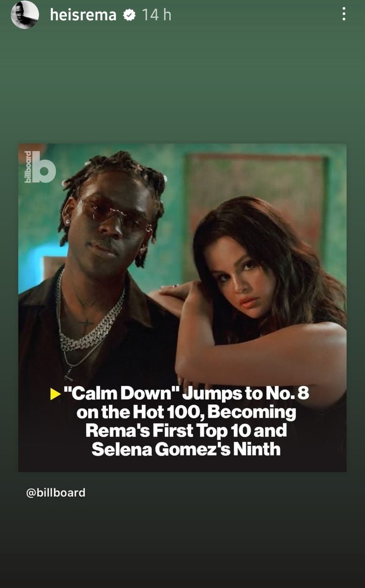 Rema Calm Down Billboard 