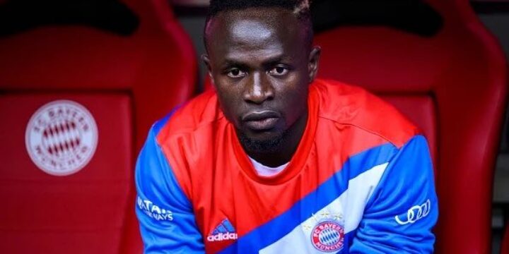 Sadio Mane on Bayern Munich's bench as a substitute