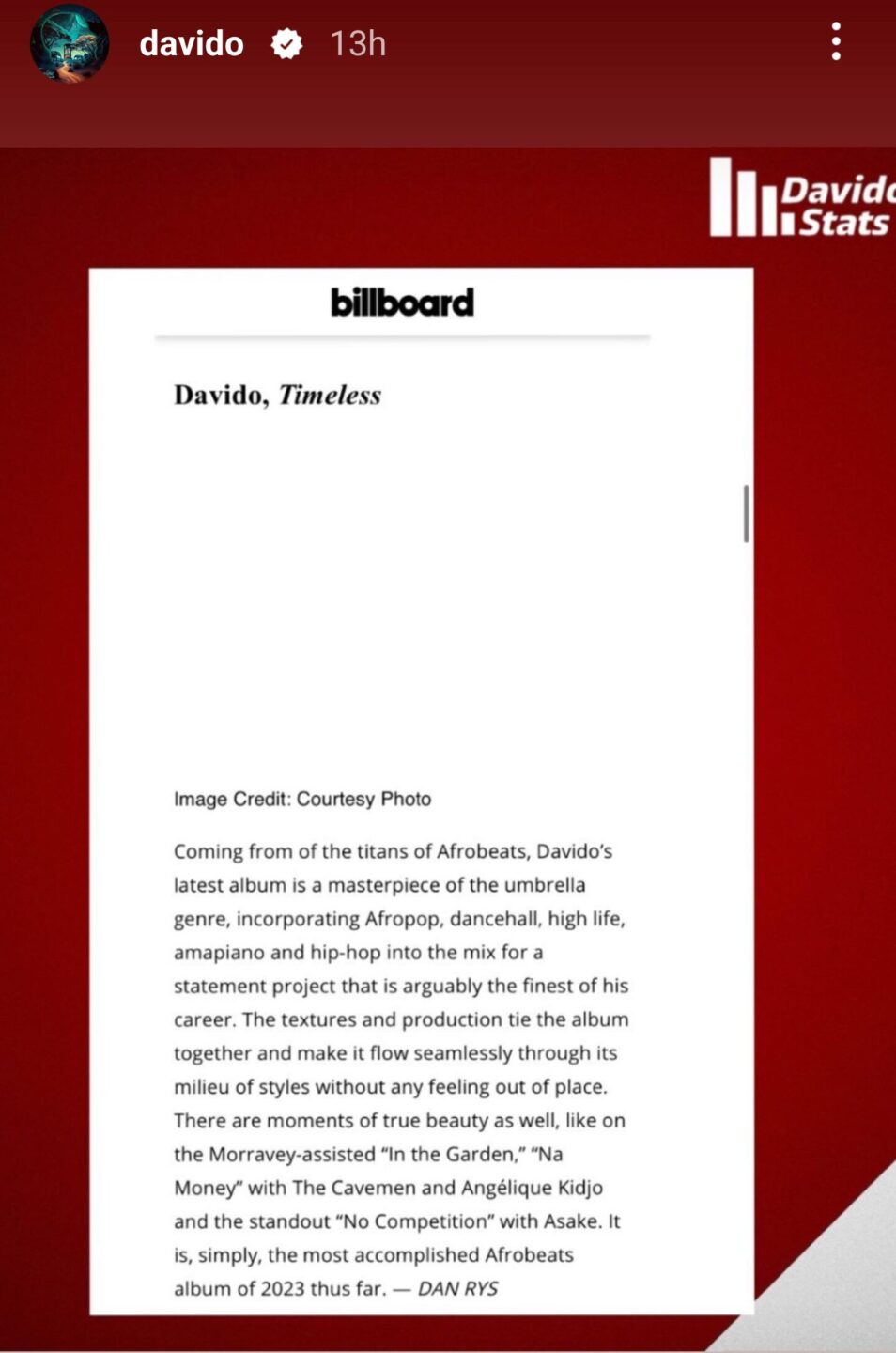 Davido Billboard 'Timeless'