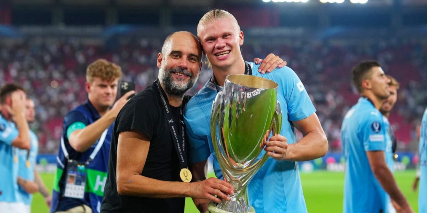 Guardiola First Team Pep Guardiola becomes the first manager to achieve this feat in Europe