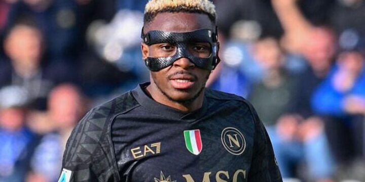 Victor Osimhen wearing Napoli's black away jersey