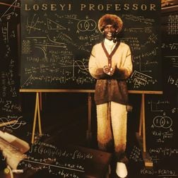 The image is Loseyi Professor EP cover art featuring Seyi Vibez dressed in academic attire standing in front of a chalkboard filled with complex mathematical equations and diagrams. The title "LOSEYI PROFESSOR" is written at the top of the chalkboard. The setting suggests a classroom or lecture hall, emphasizing an educational or intellectual theme. Seyi Vibez is smiling and appears to be explaining or presenting the content on the chalkboard, adding to the scholarly atmosphere of the artwork.