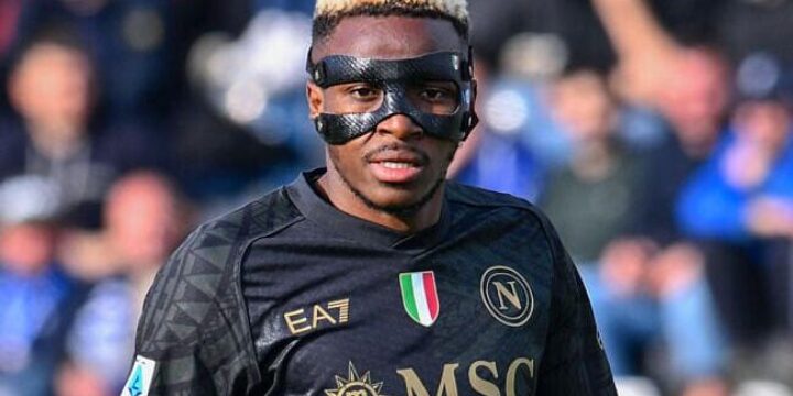 Victor Osimhen wearing Napoli's black away jersey