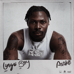 The image shows the album cover for "Lungu Boy" by Asake. The cover features a close-up of Asake with short braids and a mustache, staring directly at the camera.