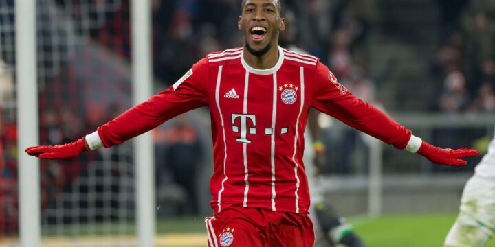 Kingsley Coman celebrating his goal for Bayern Munich