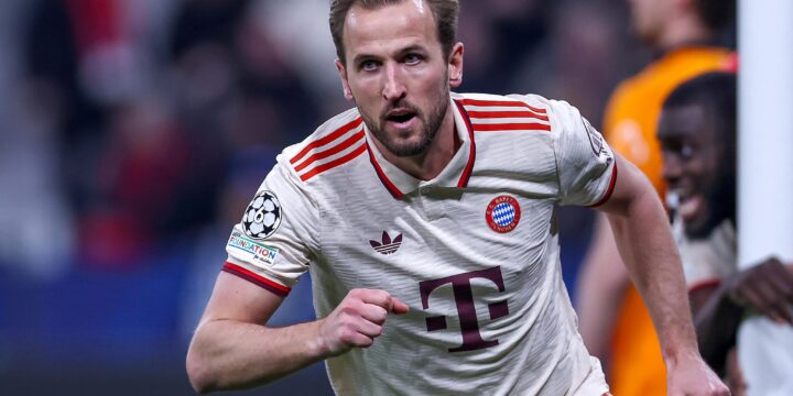 Harry Kane celebrating a goal for Bayern Munich