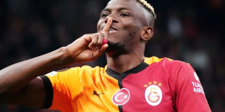 Victor Osimhen celebrating his goal for Galatasaray against Juventus